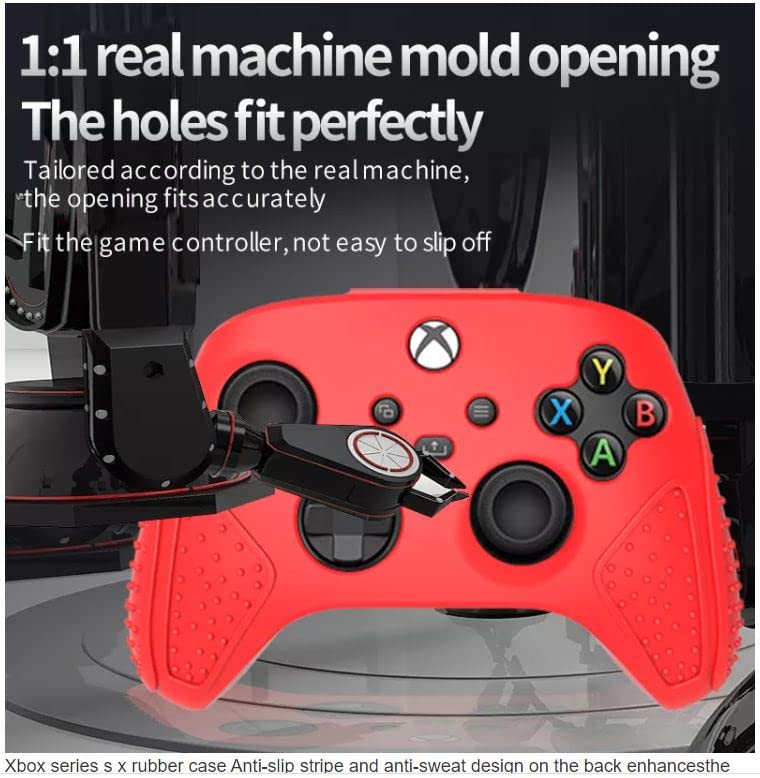 Image of PSS Xbox Series X /S Controller Silicone Cover Embossed Lines Anti-Slip Protective Case Sleeve With Anti-Slip 2 Thumb Grips - Red