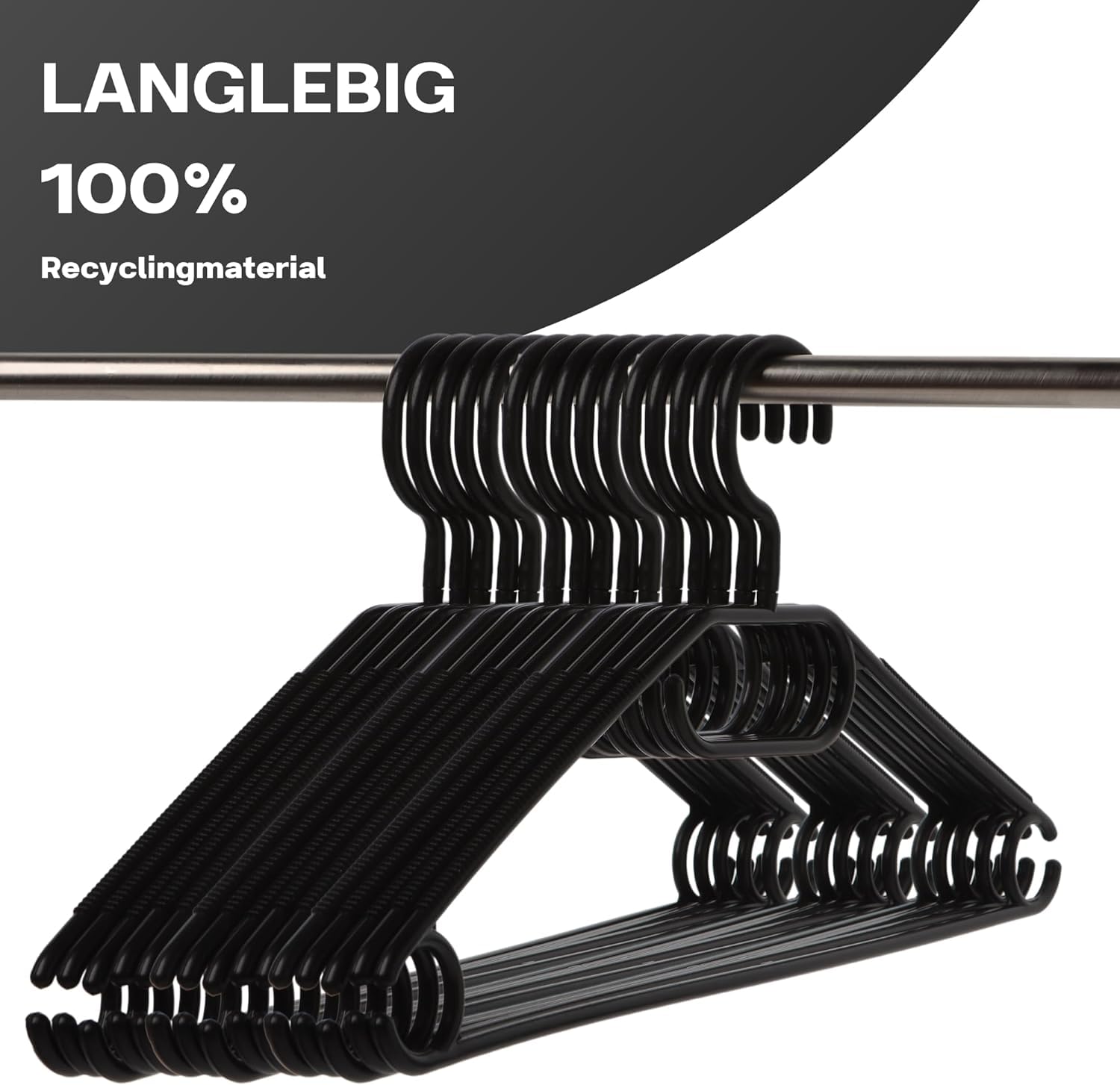 Paquete grande de 50 perchas negras, ahorran espacio, ganchos giratorios, perchas de plástico resistentes, perfectas para el armario completo, material 100% reciclable, fabricado en la UE