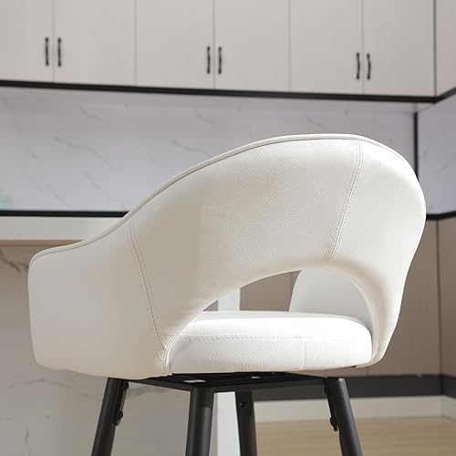 Miniatura 5 de LukeAlon Juego de 2 taburetes giratorios de piel sintética, respaldo abierto de 27 pulgadas de altura de asiento, taburetes de bar bajos con patas