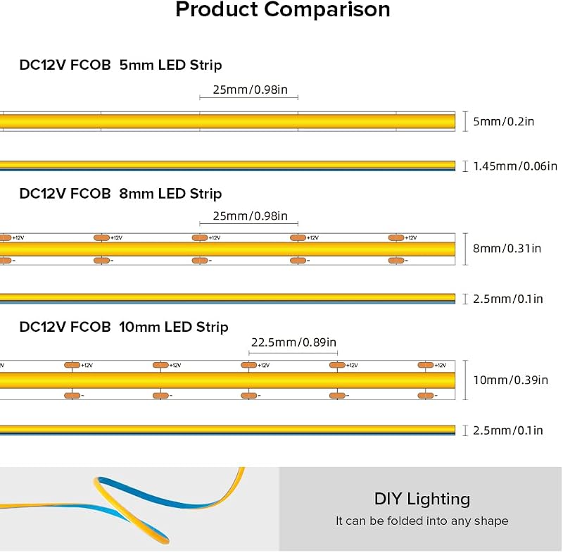FCOB COB LED szalag 5m meleg fehér 3000K 480LED/m dimmelhető dekorációs világítás
