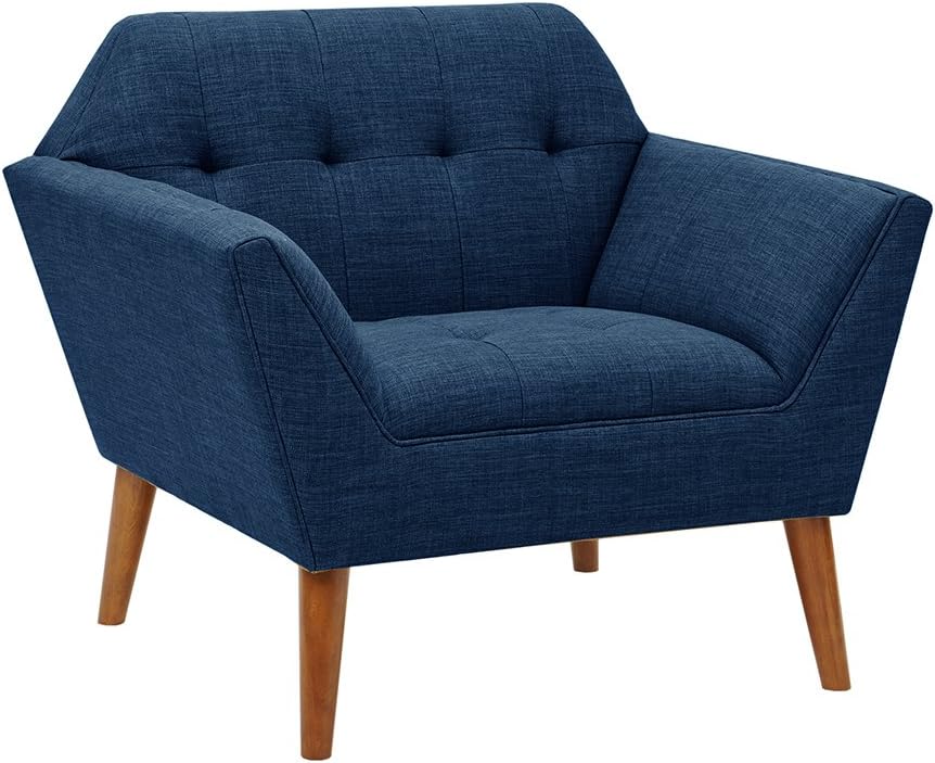 INK+IVY Newport Accent Armchair-Solid Wood Frame, Flare Arm Family Chairs Modern Mid-Century Style Living Room Sofa Furniture, Light Blue