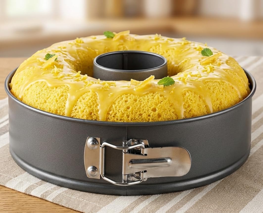 Moule à Manqué Démontable avec Charnière - Moule à Gâteaux - Moule à Savarin - Moule à Ciambella - Fond Amovible - Revêtement Antiadhésif - Acier au Carbone - Ø 26 cm