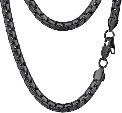 PROSTEEL Stylish Stainless Steel Flat Box Chain Necklace, SilverGoldBlack Tone, Nickel-Free, Hypoallergenic Jewelry, 14-30, Come Gift Box