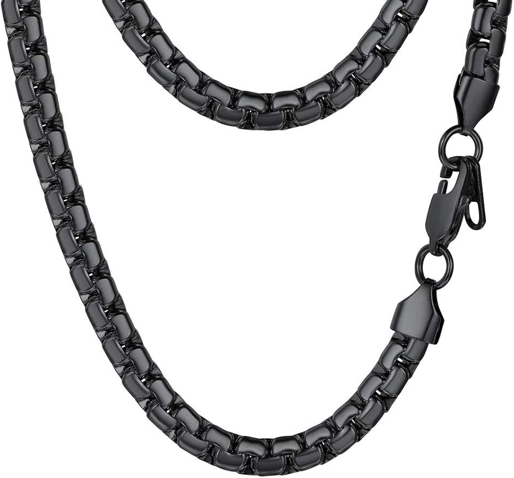 PROSTEEL Stylish Stainless Steel Flat Box Chain Necklace, SilverGoldBlack Tone, Nickel-Free, Hypoallergenic Jewelry, 14-30, Come Gift Box