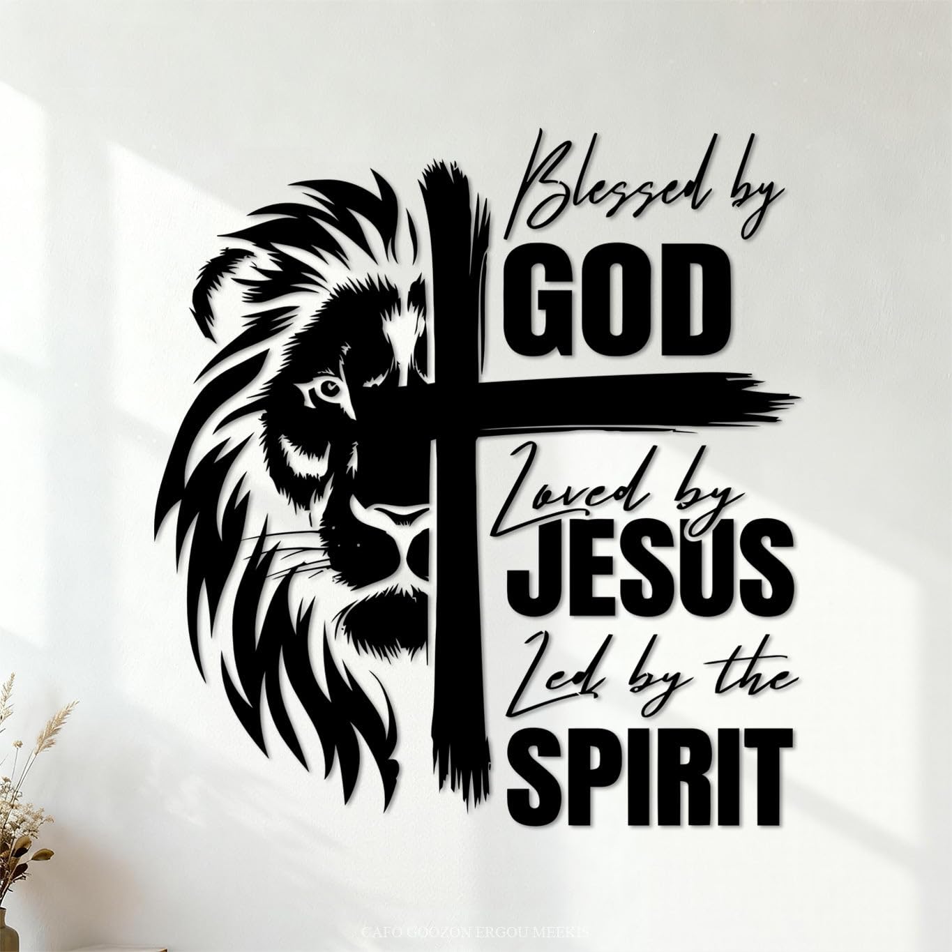 Fine Carving Decals Christian Bible Quote: Blessed By Loved By Jesus, Led By The Spirit 72x77.7cm Removable Without Leaving Glue Black