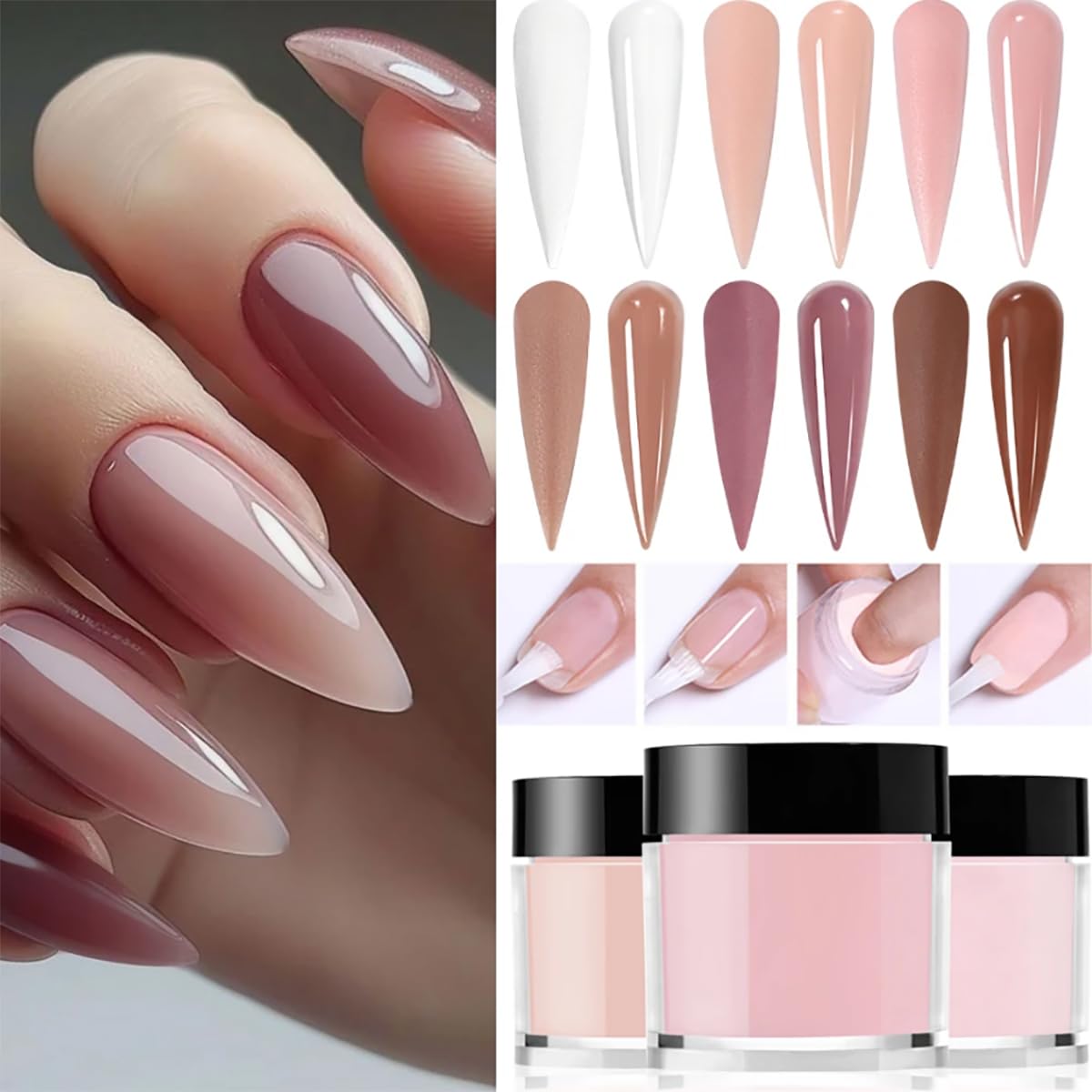 6Colors/Set Acrylic Powder Glitters Acrylic Powder Professional Pink Clear White and Nude Polymer For Nails Extension 3D Tips Carving French Nude Pink Sculpting Crystal Nail Dipping