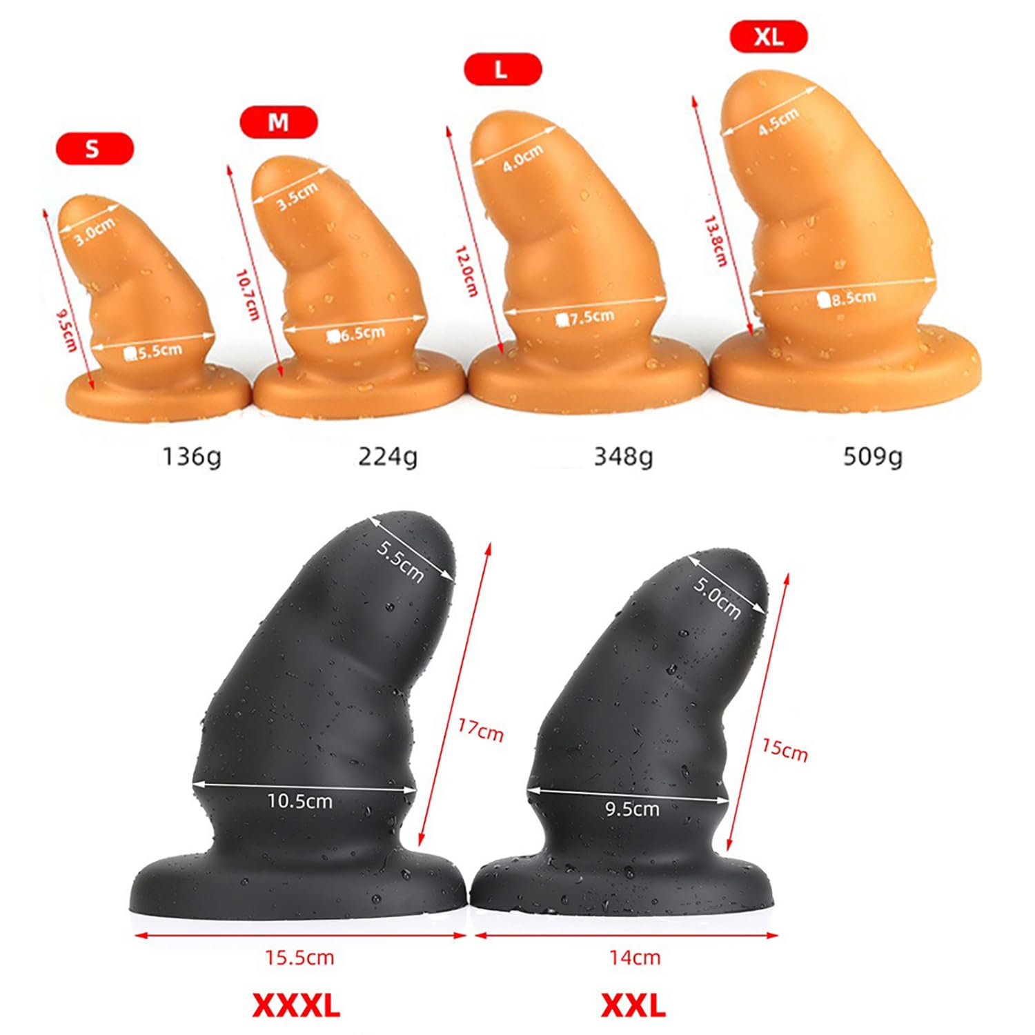 S/M/L/XL/XXL/XXXL è un giocattolo per massaggi manuali realizzato in morbido materiale siliconico con base a ventosa in una varietà di dimensioni,A/xxxl