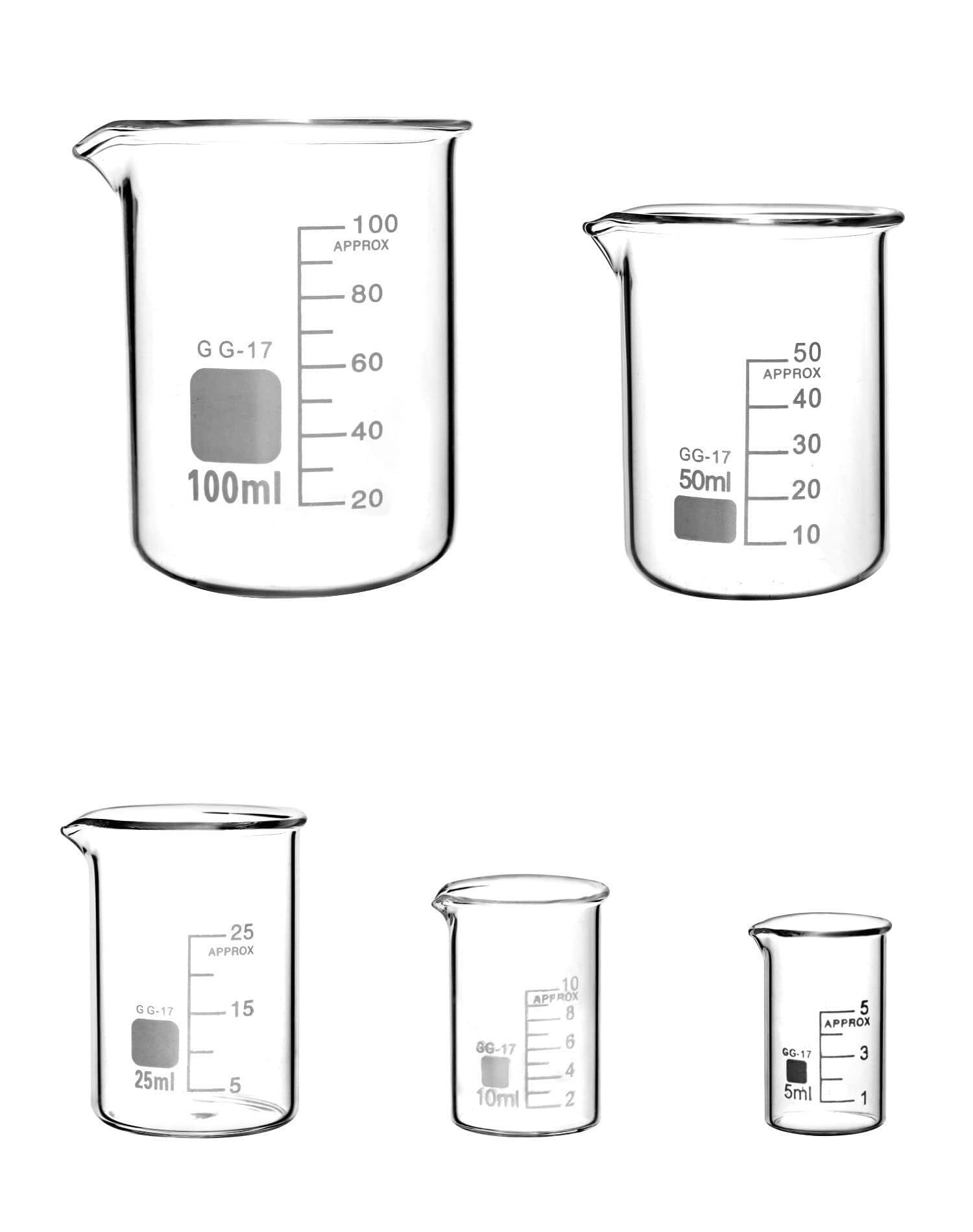 Zlewka laboratoryjna, 5-częściowy zestaw zlewek ze szkła borokrzemianowego o pojemności od 5 ml do 100 laboratorium i kuchni(5ml - 100ml)