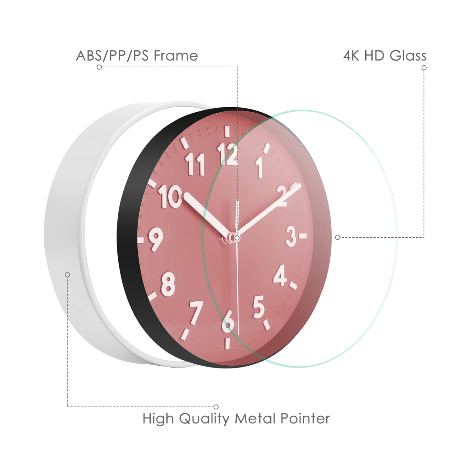 Topkey Horloge Murale Ronde Silencieuse 8 Pouces - Facile à Lire