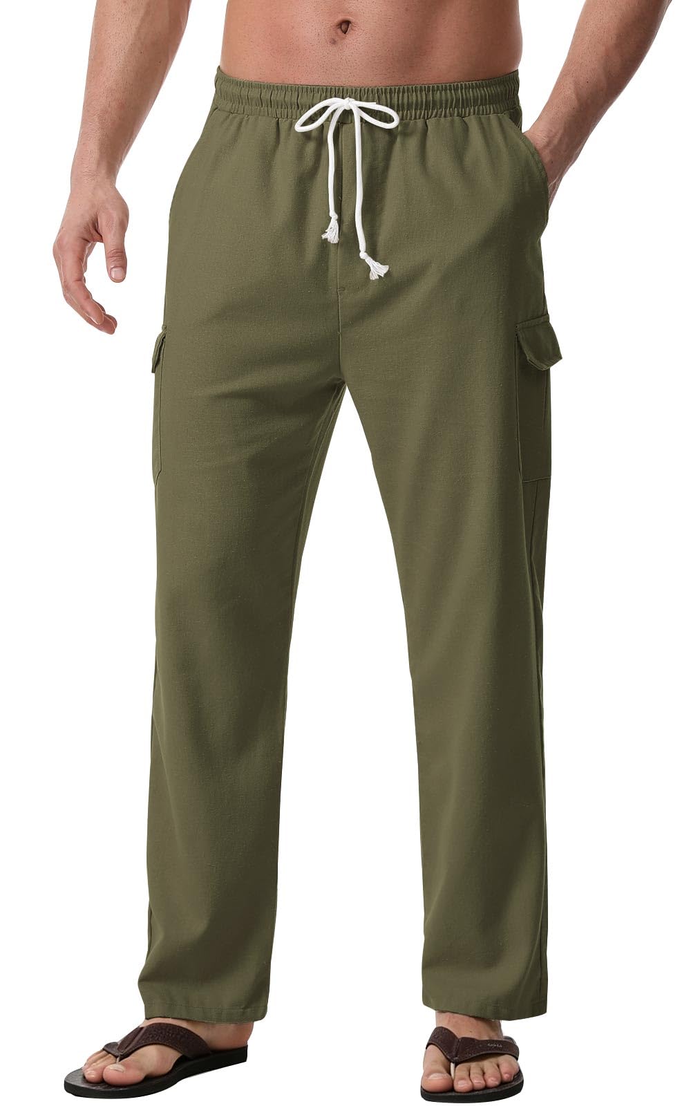 Zetieny Leinenhose Herren Lang Leichte Sommerhose Herren Loose Fit Freizeithose mit Taschen Kordelzug für Urlaub Strand Yoga Alltag