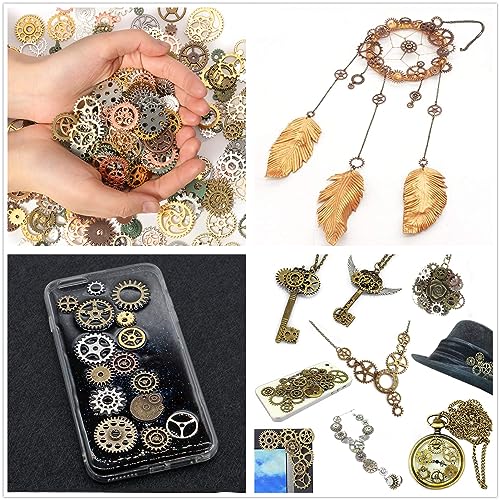 Toflen 215 Gram Antique Steampunk Gears And Skeleton Keys, Mix Steampunk Wheel Alloy Cog Gear Pendants Steampunk Charms For Crafts Jewelry Making #TOP5