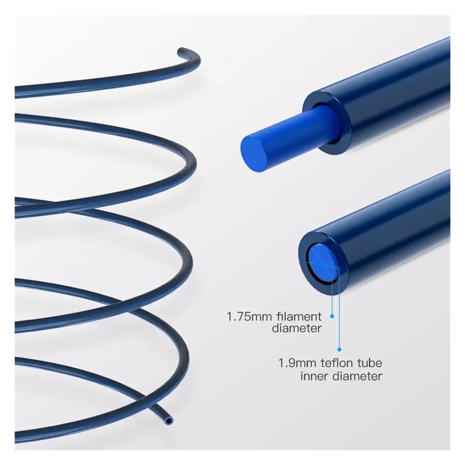 Tubo PTFE Azul Filamento 1.75mm Pieza Impresora 3D | Baja Fricción, Guía Filamento, Tubo De Repuesto, Azul(2m)
