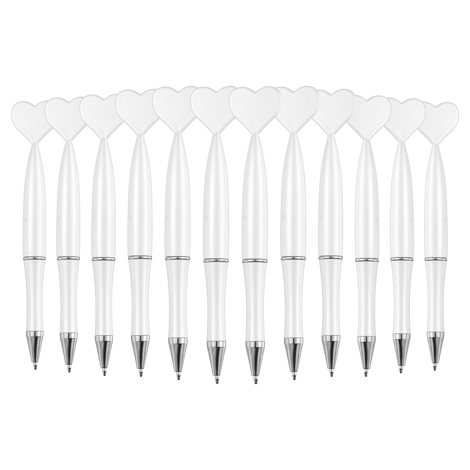 PATIKIL 12 Pcs Heart Ballpoint Pens, 1.0mm Tip Cute Twist Writing Pens Black Ink for Home Office Writing Supplies Valentine's Christmas Wedding Party Gifts, White
