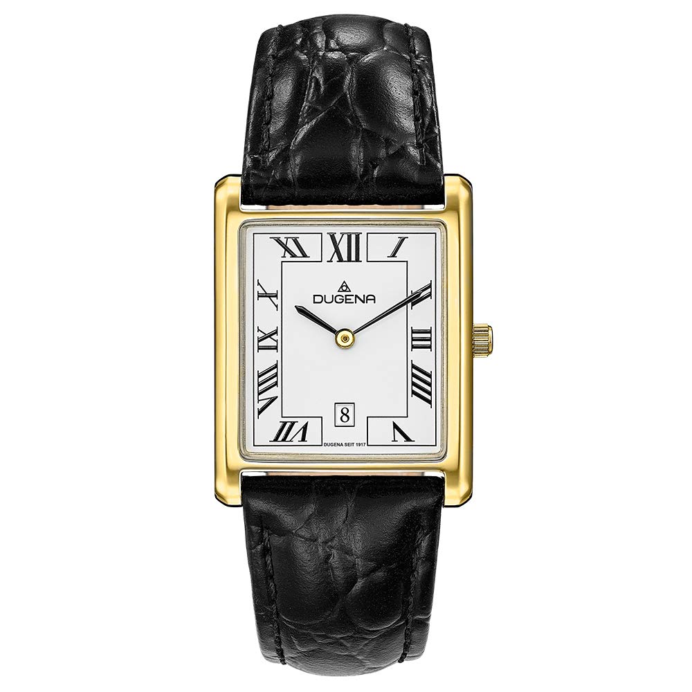 DUGENA Unisex-Armbanduhr 4460726 Quadra Classica, Quarz, weißes Zifferblatt, Edelstahlgehäuse, gehärtetes Mineralglas, Lederarmband, Dornschließe, 3 bar