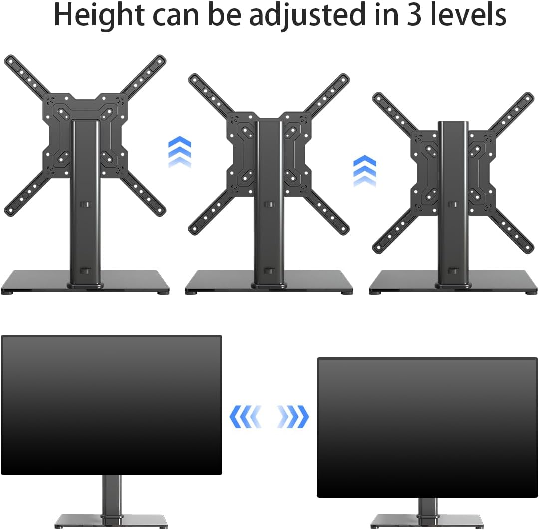 Universal TV Stand Base, Table Top TV Stand for 17-55 Inch LCD/LED TVs, Height Adjustable Monitor Mount Stand with Tempered Glass Base Holds up to 88lbs VESA 400x400mm, TS102