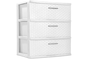 Stylish and Spacious: White Plastic 3-Drawer Wide Weave Tower with Handle