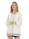 Women's Open Front Stars Embroideried Cable Knit Cardigans Button Down Sweater Outwear
