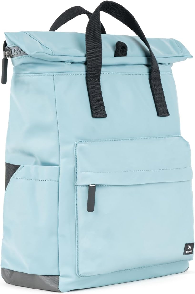 ORI LONDON Travel Backpack - Medium Nylon Rolltop Backpack for Men & Women with Multiple Pockets for Laptop, Phone, Keys, Wallet, Bottles - The Canfield, Spearmint, 16.5x11.8x4.7”