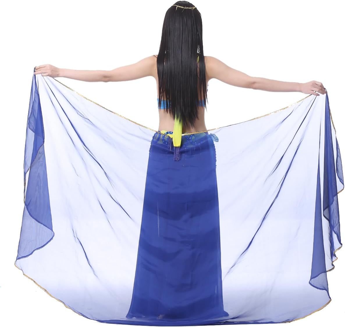 Semicircle Chiffon Hand Scarf Belly Dance Costume Outfit Hip Scarf Sequin Trim Gold Shawls Veils - Image 4