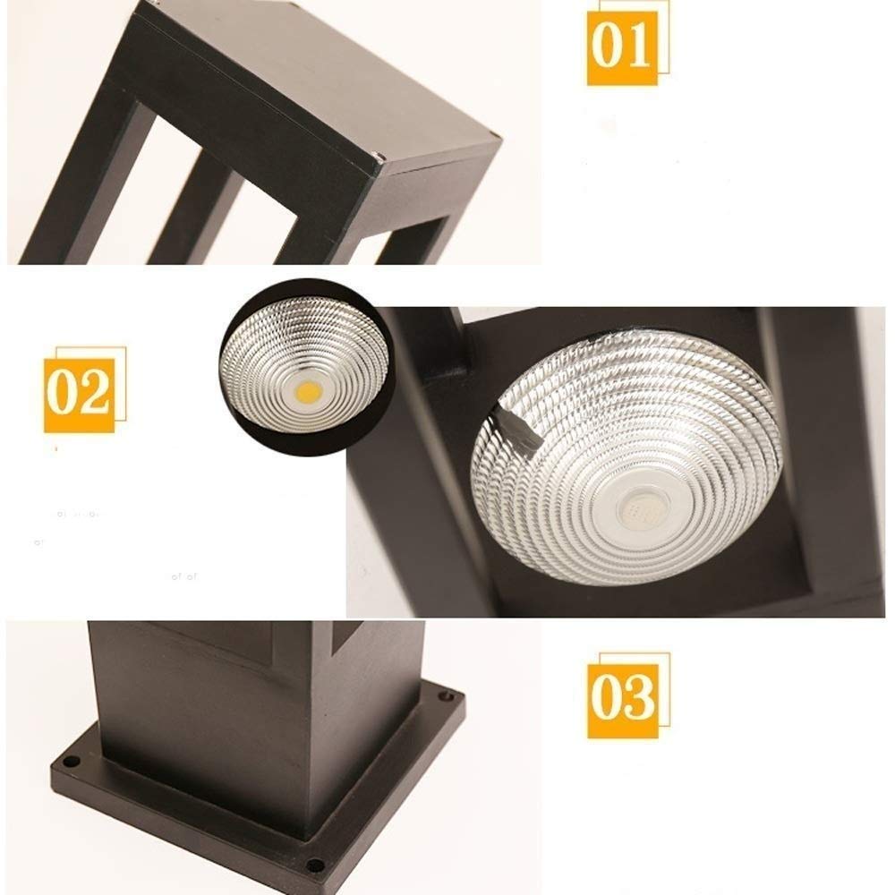 Kwadratowa kolumna oświetleniowa LED z odlewu aluminiowego w kolorze czarnym, do użytku na zewnątrz, na trawniku, na werandzie, w ogrodzie, na patio, wodoodporna, słupko,H:61.5cm