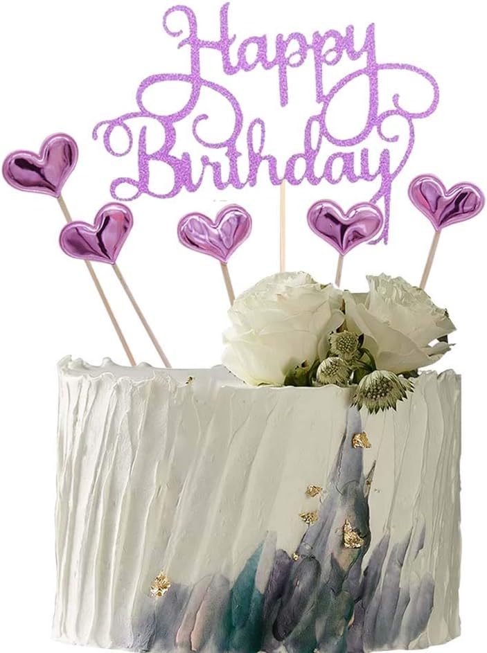 Purple Happy Birthday Cake Toppers letters"happy birthday "and love star,Party
