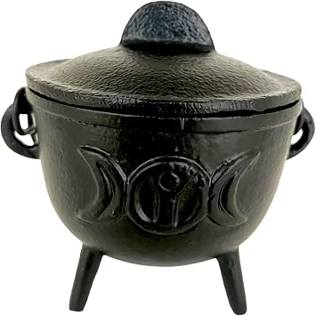 Cast Iron Cauldron with Lid, 4" Moon Goddess