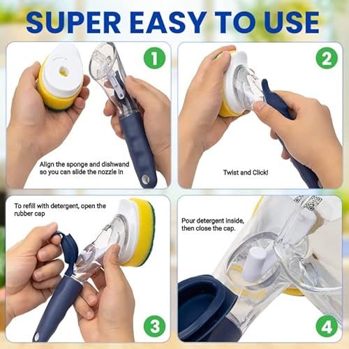 Delaware Durables Dish Wand Sponge Kitchen Set With Soap Dispenser- Cleaning Supplies, Dish Brush With Handle, Scrub Brush With Long Handle, Cleaning Tools, Sink Cleaner, Dish Sponges - 7 Piece Set #TOP5