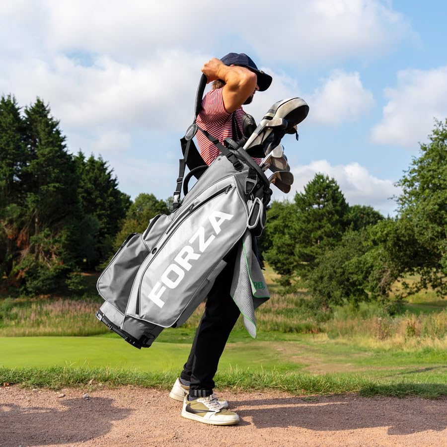 FORZA Bolsa de golf con soporte | Bolsa divisora ligera de 5 vías para palos de golf con doble correa acolchada y 6 bolsillos con cremallera - Almacenamiento organizado y transporte cómodo para todos