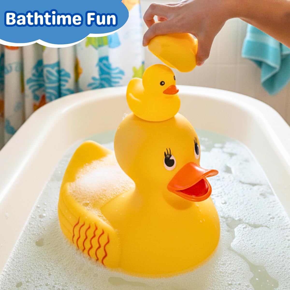 ArtCreativity 10" Jumbo Rubber Duck Bath Toy - 10 Inch Big Large Rubber Duck with 2 Mini Duckies - Classic Yellow Giant Ducky - Bath and Beach Toys for Kids