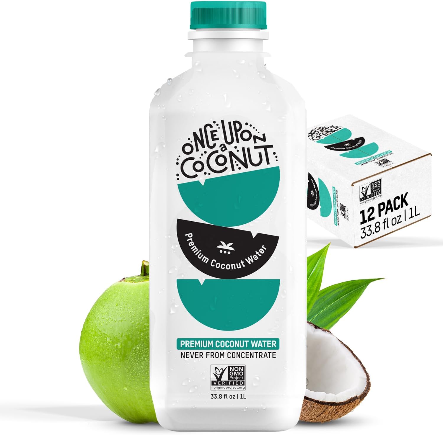 Once Upon a Coconut Premium Coconut Water 1L - Low Calorie All-Natural Drink with Electrolytes - Non-GMO - Gluten-Free - 33.8 Fl Oz (Pack of 12)