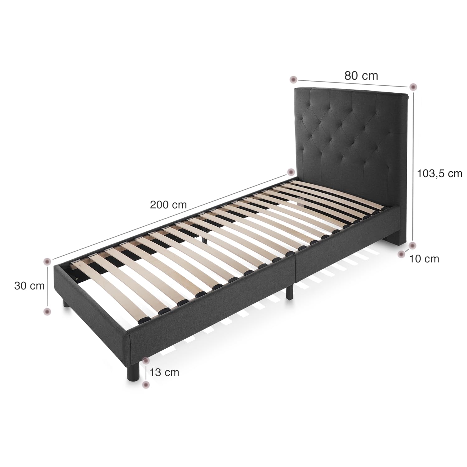 Letto Paris Singolo 80 x 200 PARIS, Grigio Ardesia, Marchio Italiano di Qualità, Doghe INDIPENDENTI Rinforzate, Materiali e Finiture PREMIUM, Sistema Doghe Antirumore, Montaggio Facile e Veloce