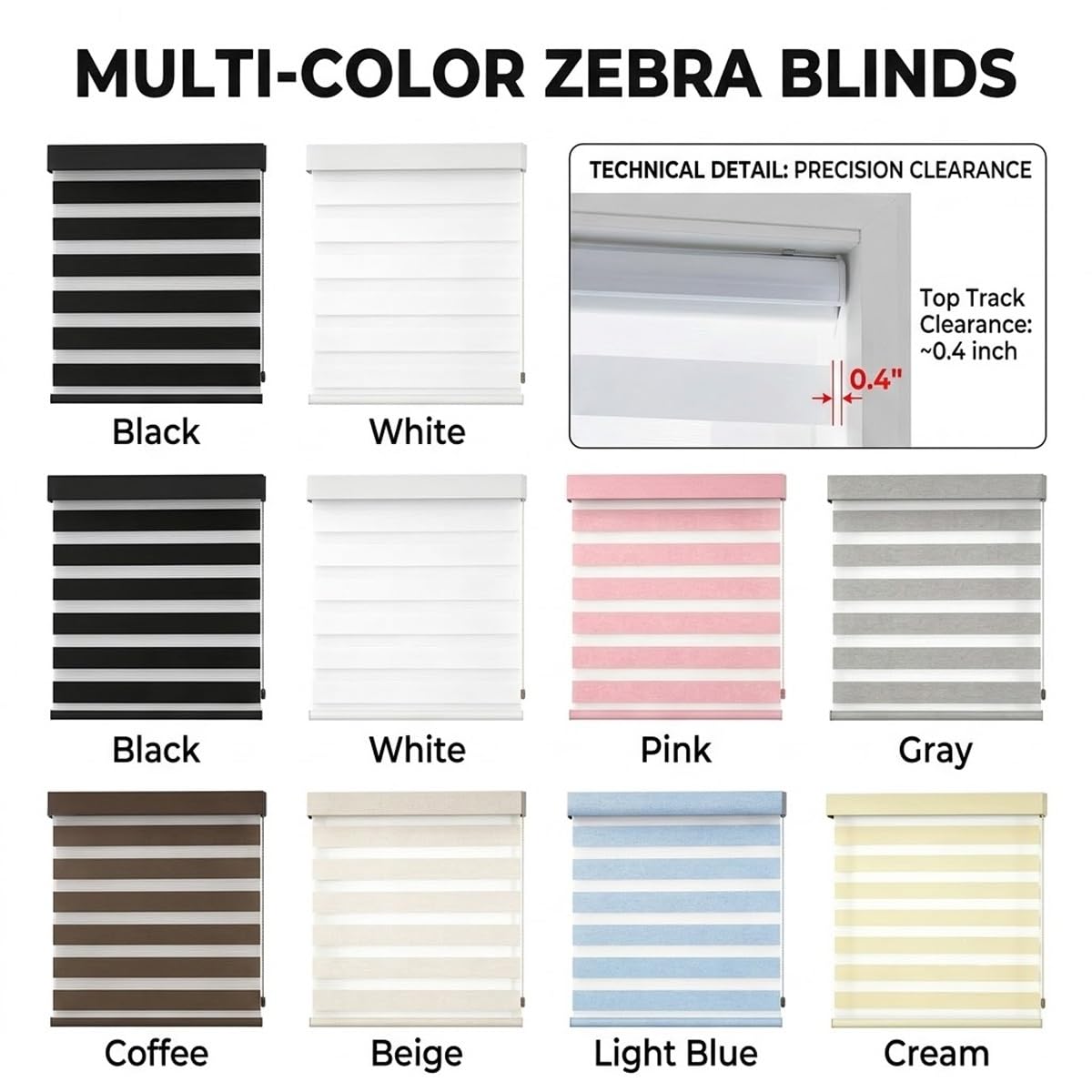 Tende a Rullo Giorno e Notte Doppio Strato a Strisce, Tenda Zebra | Traslucida Manuale per Finestre Cameretta e Bagno, Installazione Fissa con Fori(Black,130W x 80H cm)