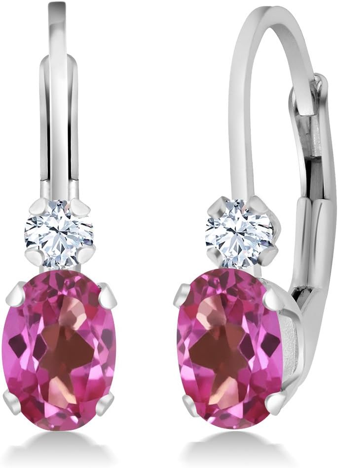 Gem Stone King Drop Leverback Earrings for Women | 925 Sterling Silver | Gemstone Birthstone and White Created Sapphire | Oval 6X4MM and Round 2MM | 3/4 Inch