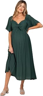 Front Tie Ruffle Sleeve Maternity Midi Dress