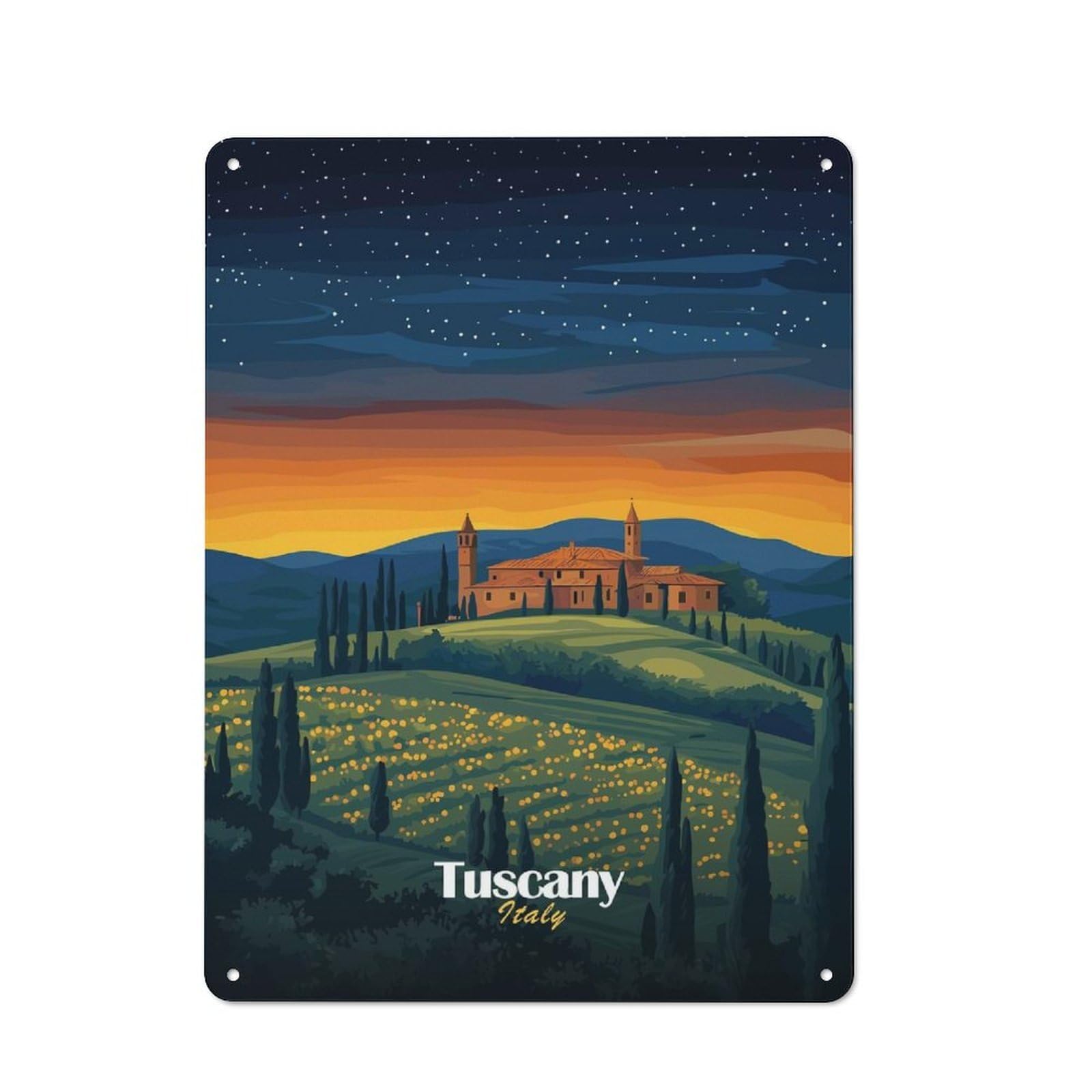 Tuscan Sunset Landscape Retro Metal Wall Decor 40x30cm, Vintage Metal Sign for Cafe, Pub, Workshop Or Home Bar