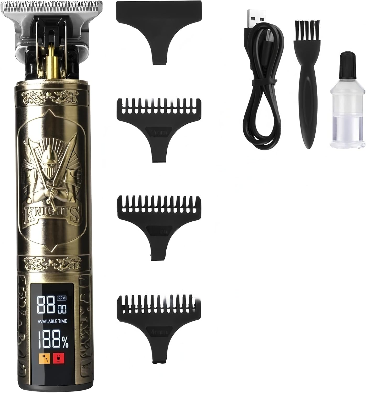 Professional Hair Trimmer with Bright Green Grid Design, LED Display, Cordless Electric Grooming Clipper