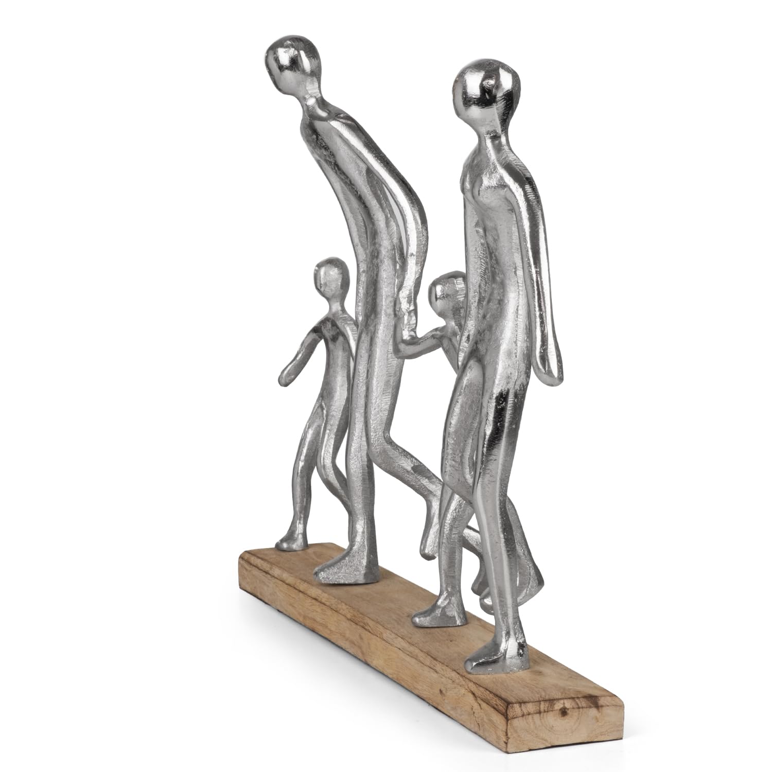 Figura decorativa moderna famiglia 4 persone su base in legno, 37 x 8,5 x 31 cm, elegante scultura per soggiorno, ufficio o credenza, simbolo di coesione amore e tempo insieme