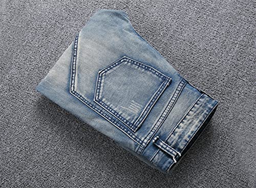 Men's Pleated Ripped Biker Jeans Skinny Slim Fashion Stretchy Jeans Men Distressed Washed Fold Jean Trousers4