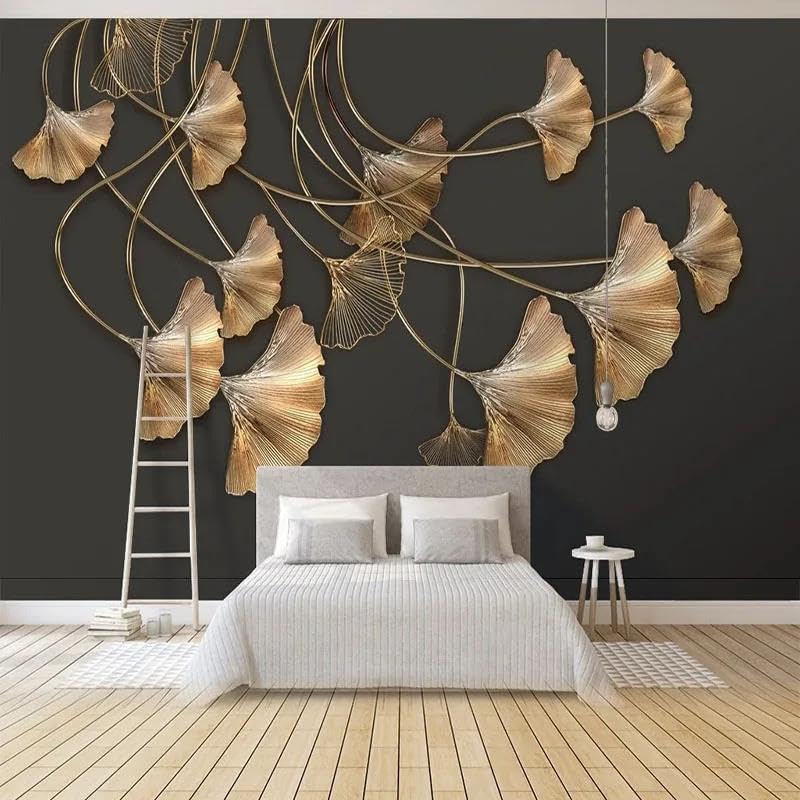 Papier peint mural 3d feuilles d'or pour sublimer les murs de votre chambre à coucher et salon