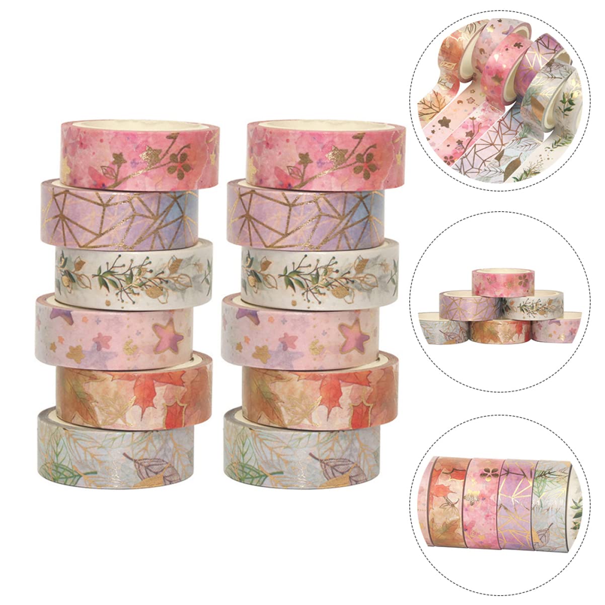 SHINEOFI 2 Set Di Nastro Decorativo Giapponese Washi Masking Tape 500 Cm Rotolo Rimuovi Ottimo Per Progetti Artigianali in Ufficio 12 Pezzi * 2