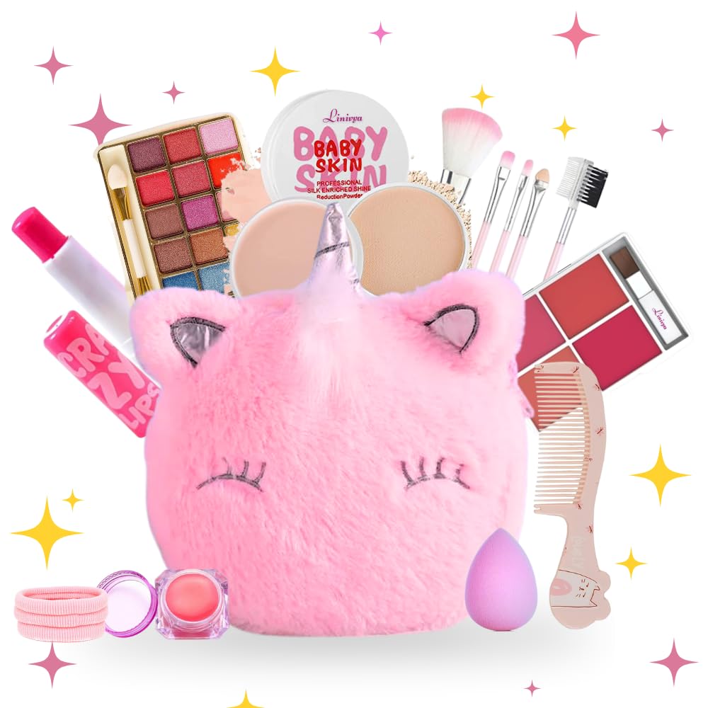 Linivya Kids Real Makeup Kit for Girls & Teens with Unicorn Pink Bag - Non-Toxic, Safe, Washable - Birthday Gift for 6 7 8 9 10 12 13 14 15 16 Years Old (Pack of 20) (B0DGLWDVXH) Amazon Price History, Amazon Price Tracker