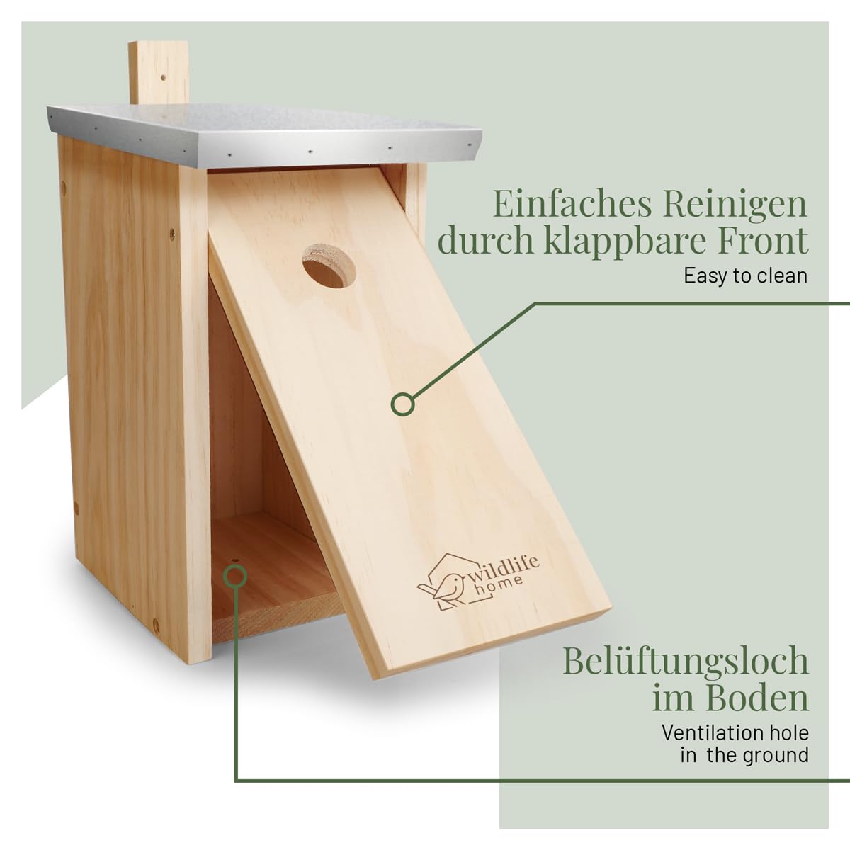 WILDLIFE HOME Nistkasten Meisen – 2er Set mit Metalldach für Kohlmeisen & Co. I nach NABU aus verschraubtem Massiv-Holz I Wetterfest & Unbehandelt I Vogelhaus zum Aufhängen, 2 Stück