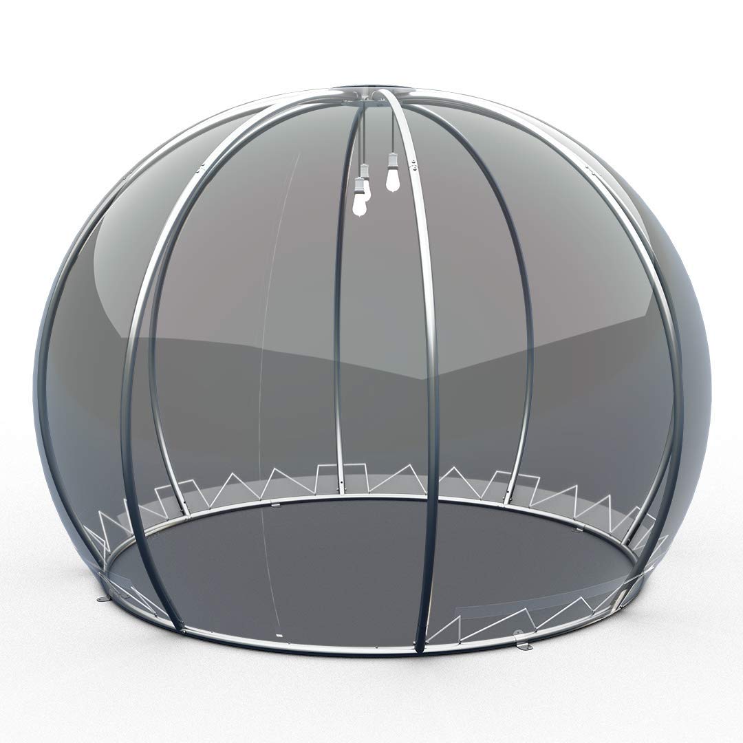 astreea® Igloo Crystal-PVC | M | Aerospace Aluminium, Pavillon mit LED-System, transparent mit Reißverschluss Tür, Gartenzelt, Gartenpavillon, 6 Personen Blasenzelt wetterfest, Bubble Zelt Ø 3.03 m
