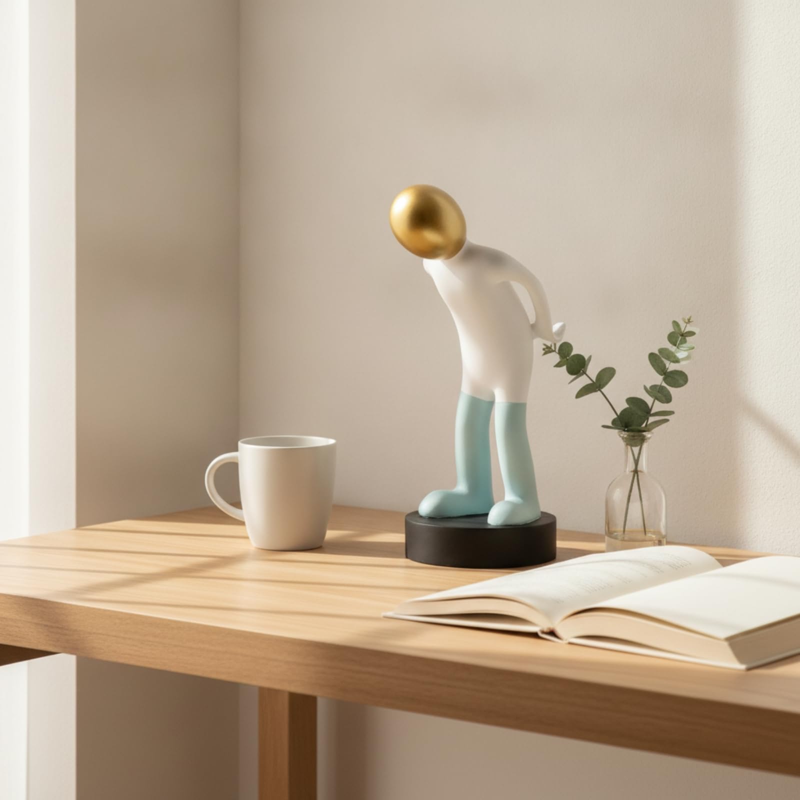 Baoblaze Statuetta Decorativa Moderna in Resina con Testa Metallizzata E Base Solida Superficie Levigata E Forma Minimal Adatta per Librerie Consolle Scrivania, D 19-10-31cm