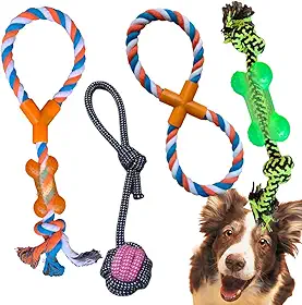 Kit 4 brinquedos para cachorro Mordedor puxador Bola Corda (Laranja)