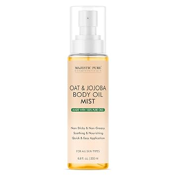 Majestic Pure Oat & Jojoba Oil Body Mist- 100% Pure & Natural - After Shower Body Oils for Women and Men - Scented, Radiant, Skin Therapy Firming Massage Oil - 6.8 Fl Oz