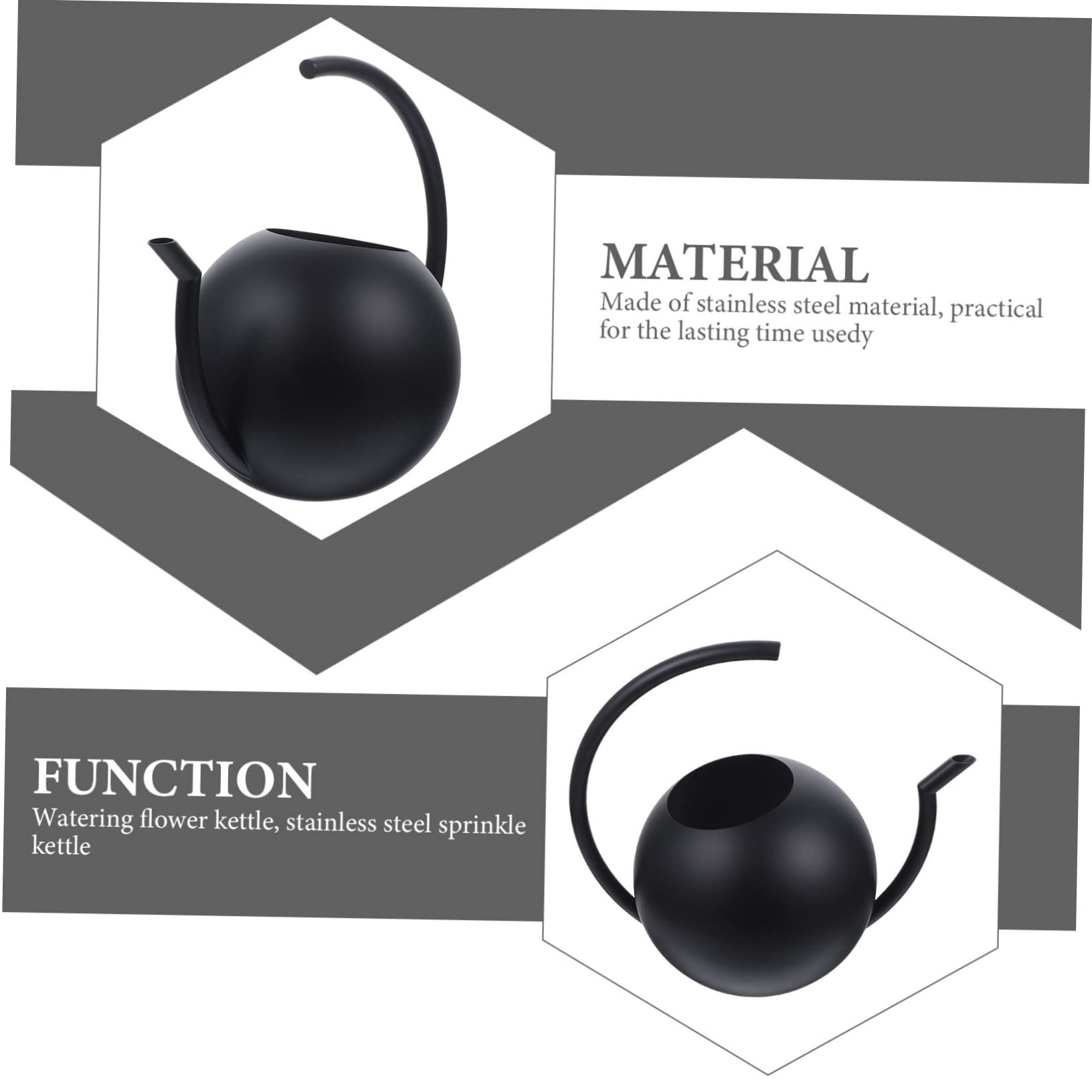 Happyyami Gießkanne 1l mit Langem Ausguss Schwarze aus Edelstahl Tropffrei Ergonomischer Griff für Zimmerpflanzen und Garten Zuhause