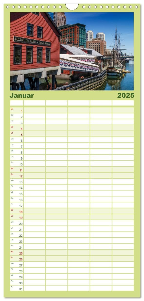 Familienplaner 2025 - Stadtansichten aus Boston mit 5 Spalten (Wandkalender, 21 cm x 45 cm), CALVENDO: Sehenswürdigkeiten und idyllische Orte (CALVENDO Orte)