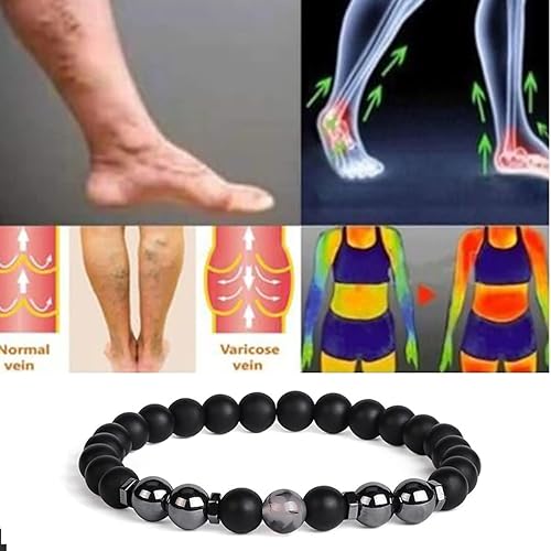 Miniatura 4 de CSIYANJRY99 Tobillera de obsidiana negra antihinchazón para hombres y mujeres, pulsera de tobillo de hematita de terapia de drenaje linfático,