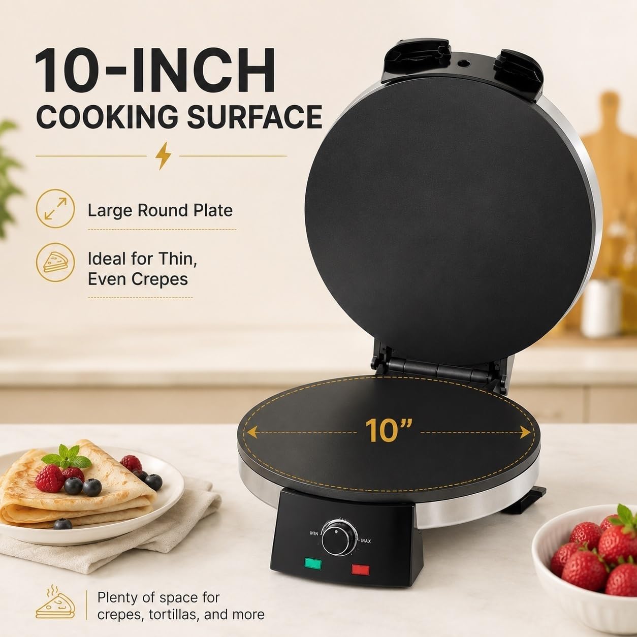 Roti Maker, Máquina Chapati Eléctrica Antiadherente, 1500W | Prensa for tortillas calefactora de doble cara con mango anti-escaldaduras. for pan naan y panes planos caseros